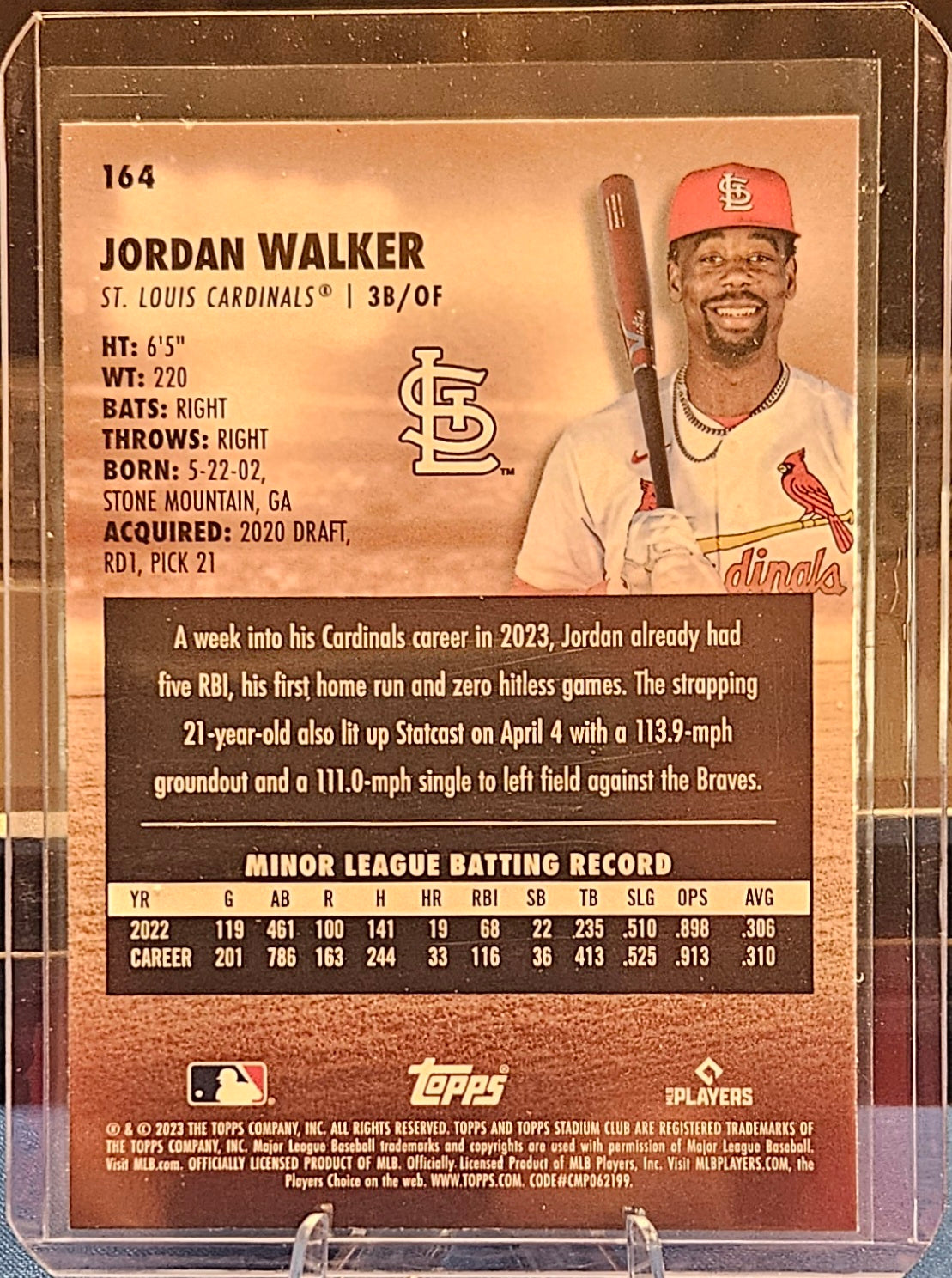 2023 Topps Stadium Club - Jordan Walker #164 - Gold Minted Refractor (RC)