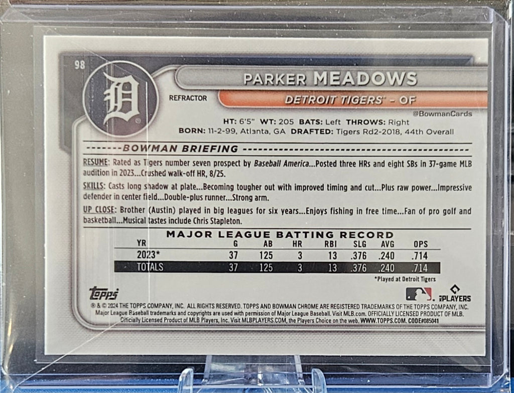 2024 Bowman Chrome - Parker Meadows #98 - Refractor 273/499 (RC)