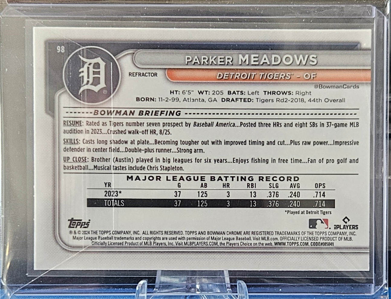 2024 Bowman Chrome - Parker Meadows #98 - Refractor 273/499 (RC)