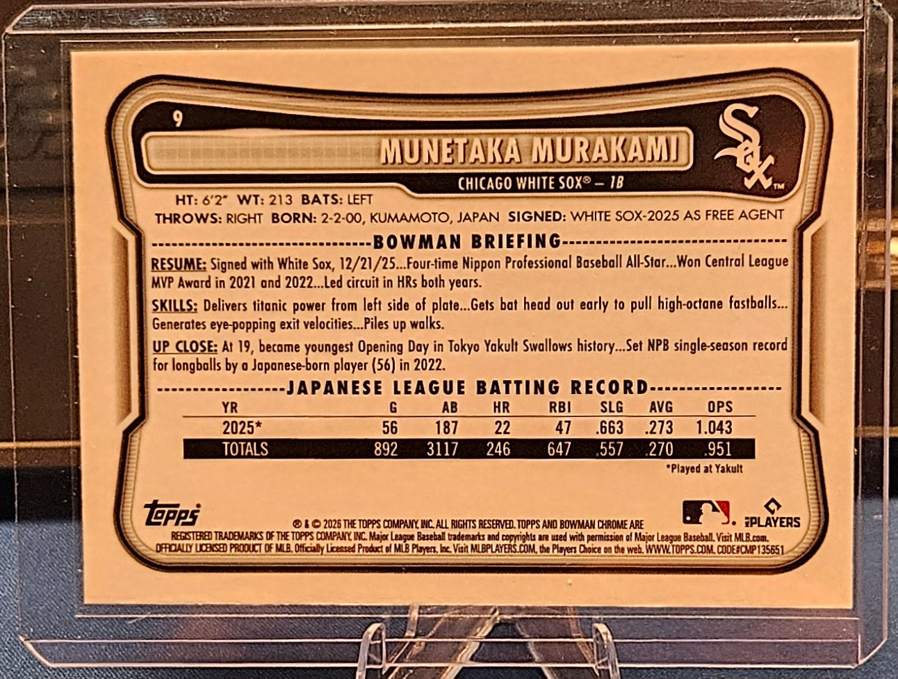 2026 Bowman Chrome - Munetaka Murakami #9 - Mojo Refractor (RC)