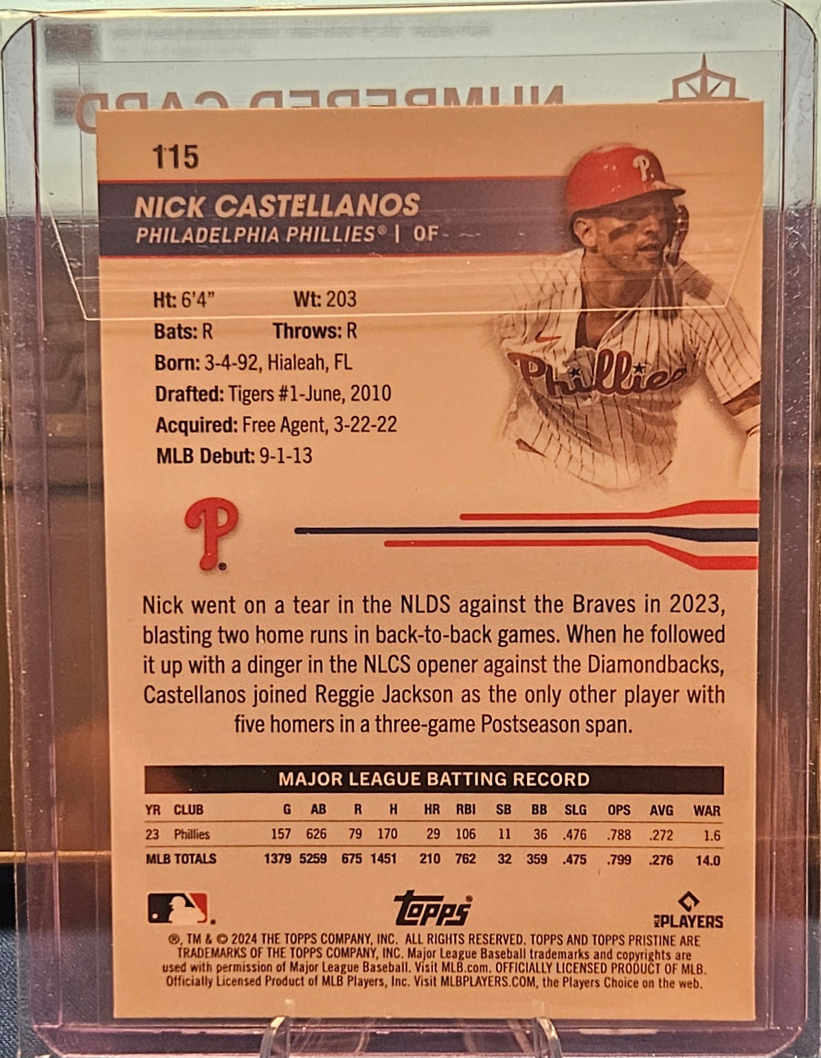 2024 Topps Pristine - Nick Castellanos #115 - Gold Refractor 40/50