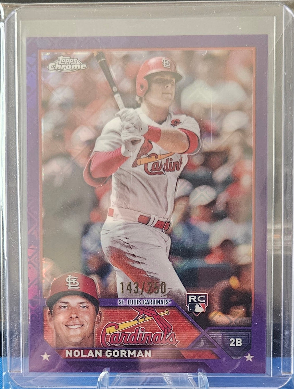 2023 Topps Chrome Logofractor- Nolan Gorman #192 - Purple Refractor 143/250 (RC)