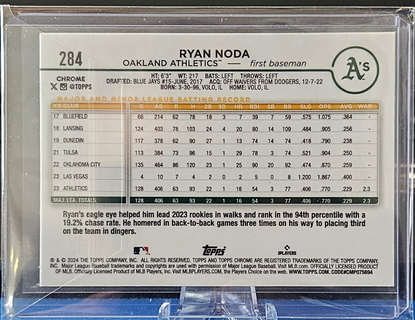 2024 Topps Chrome - Ryan Noda #284 - Purple Sonar Refractor 220/275